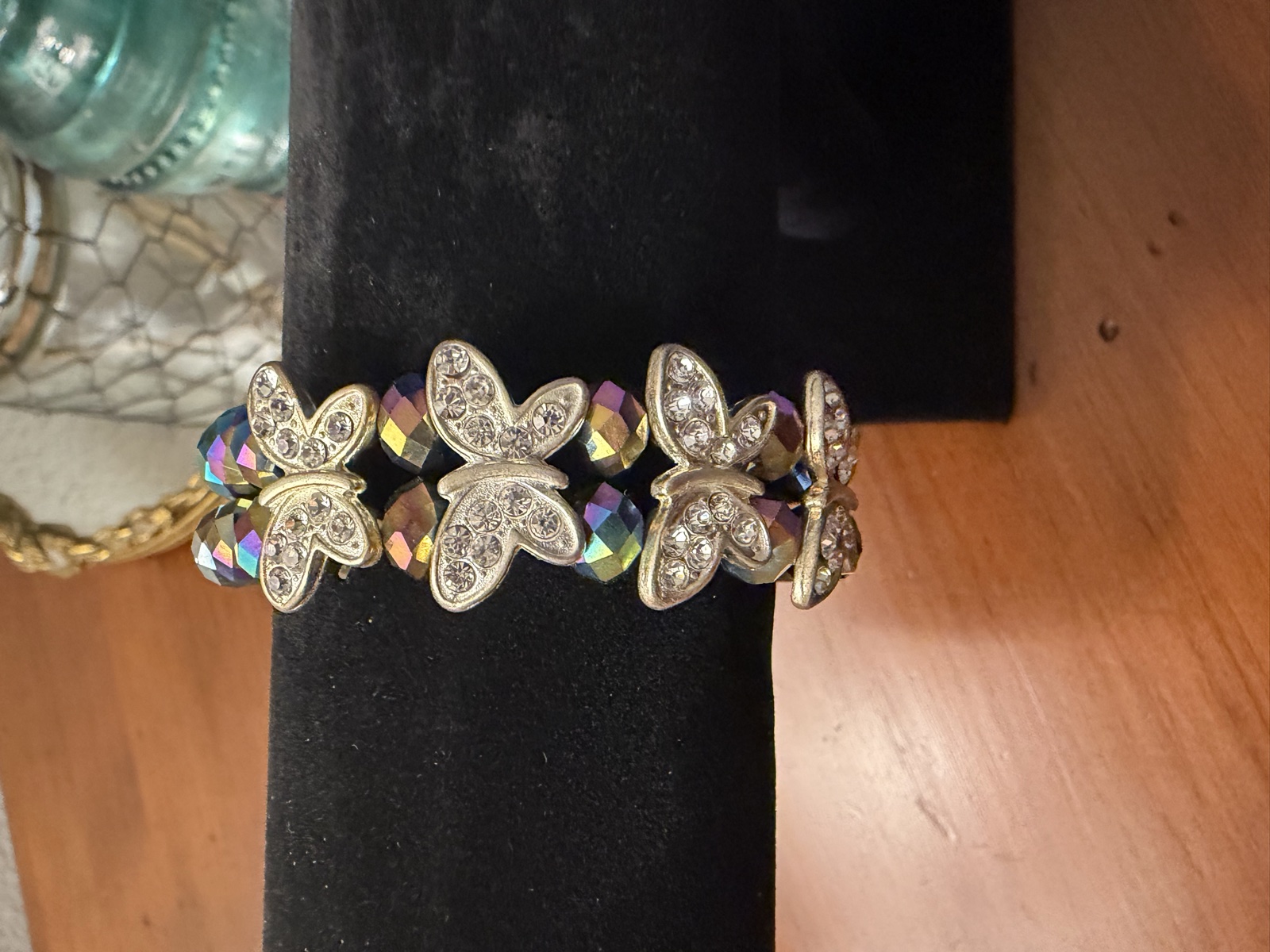 Iridescent bead butterfly bracelet