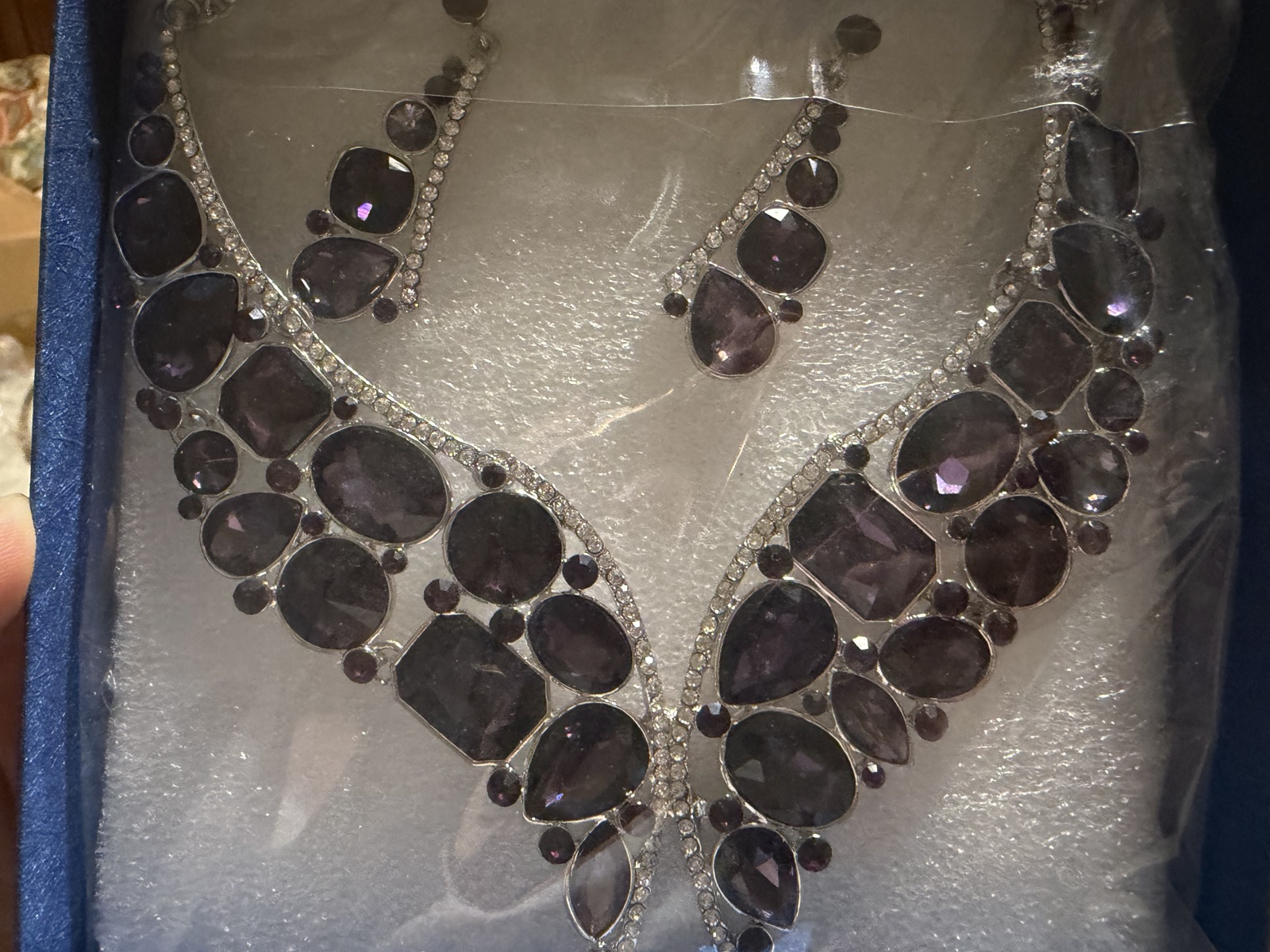 Purple faceted bead necklace and earring set