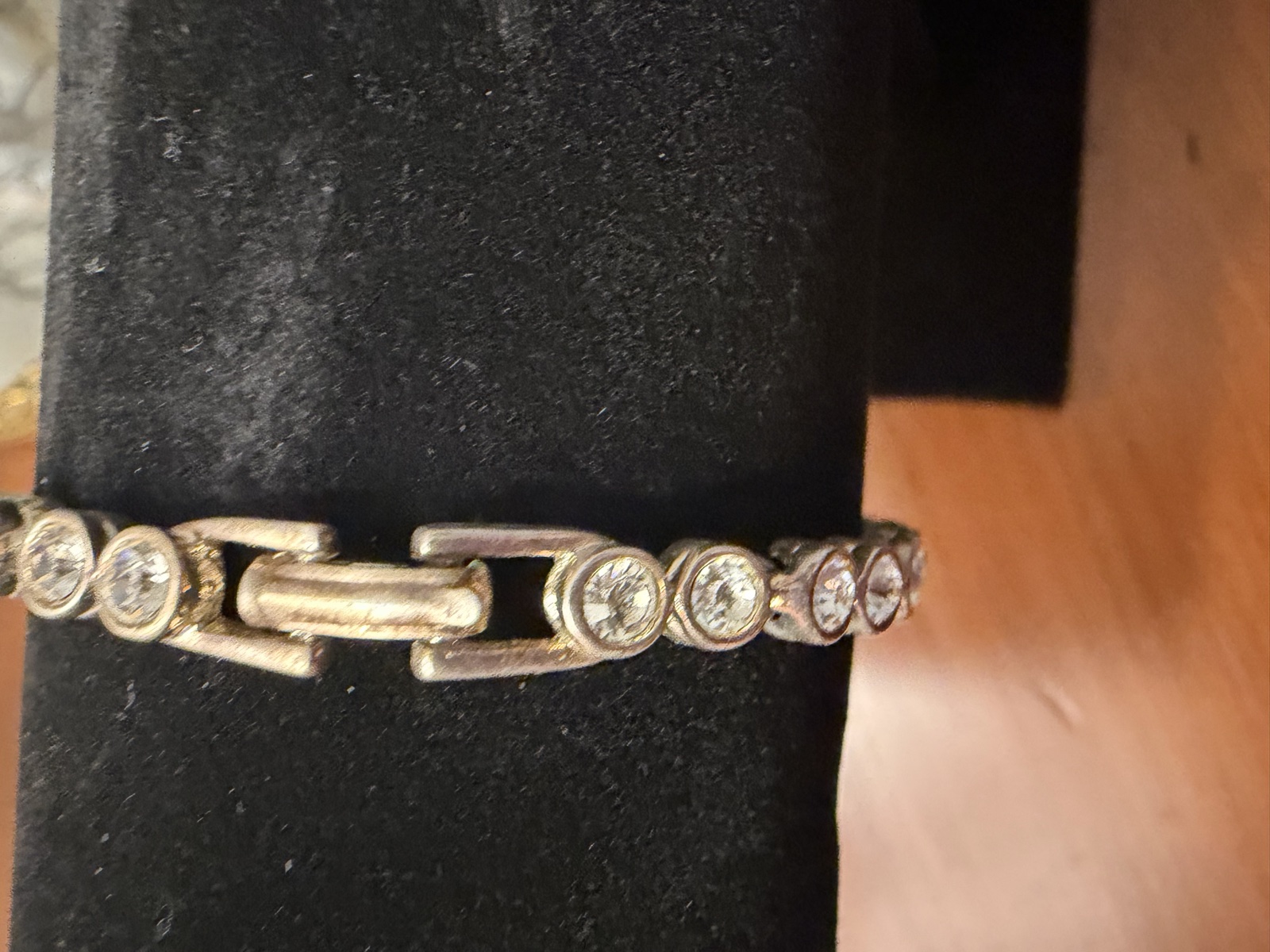 Silver-tone circle and rhinestone link bracelet