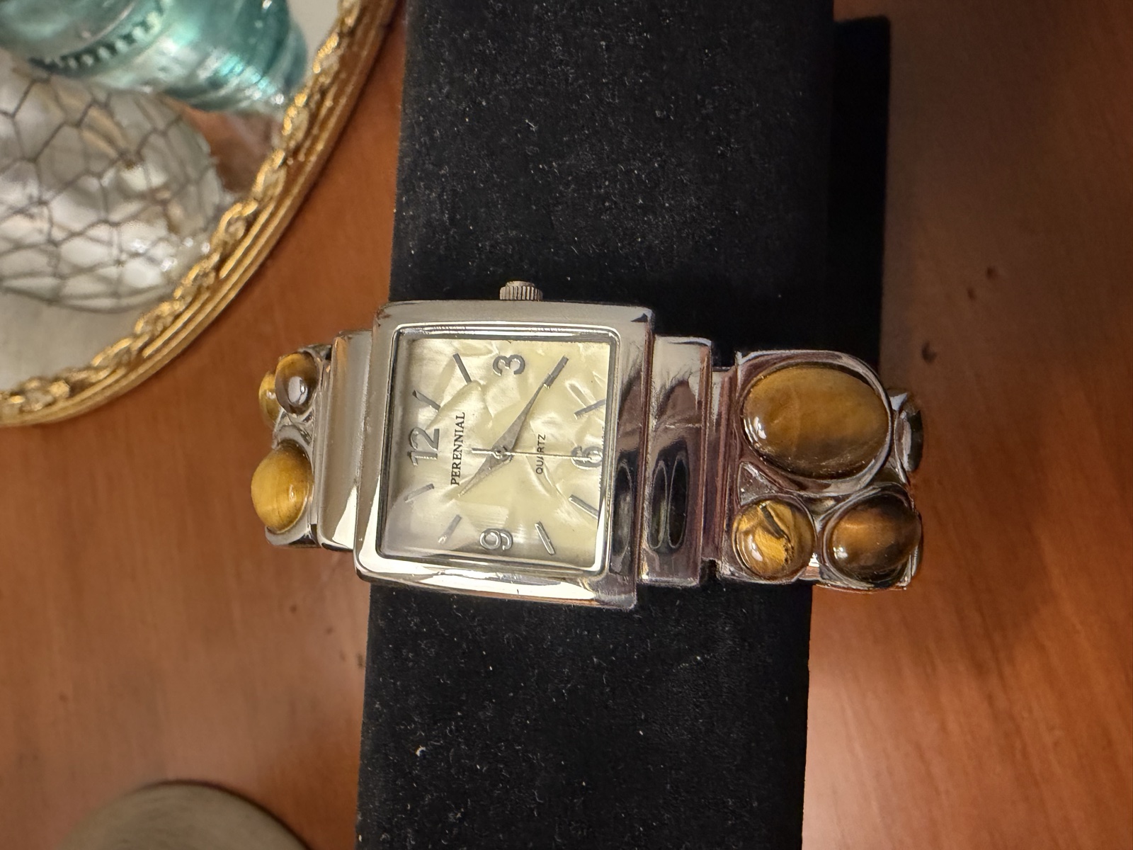 Perennial rectangular amber-accent bracelet watch