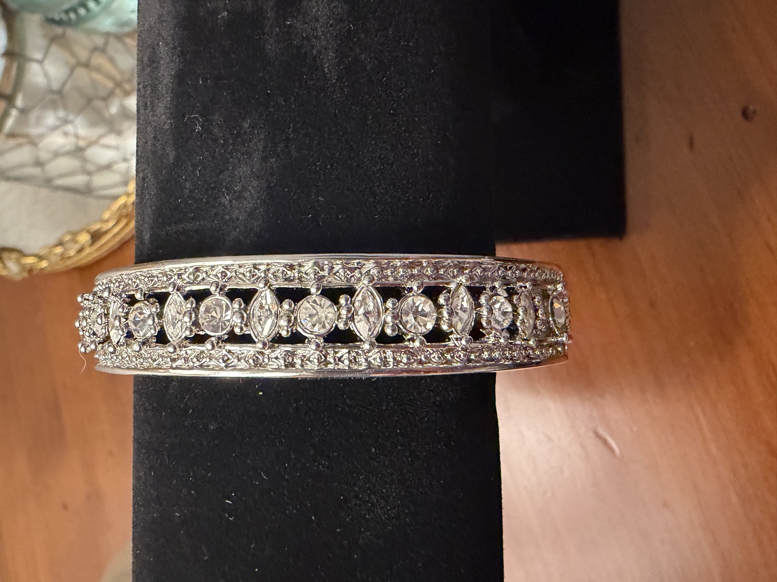 Silver-tone clear rhinestone linked cuff