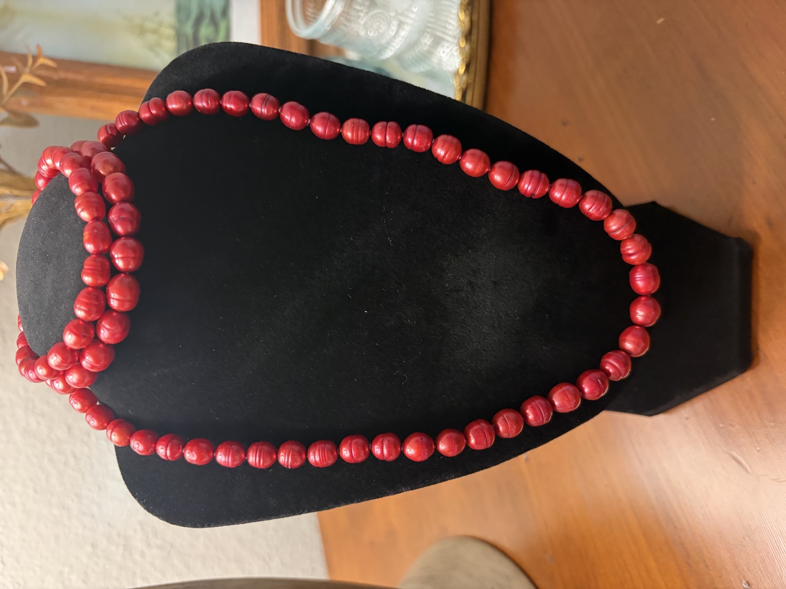 Red bead multi-strand necklace
