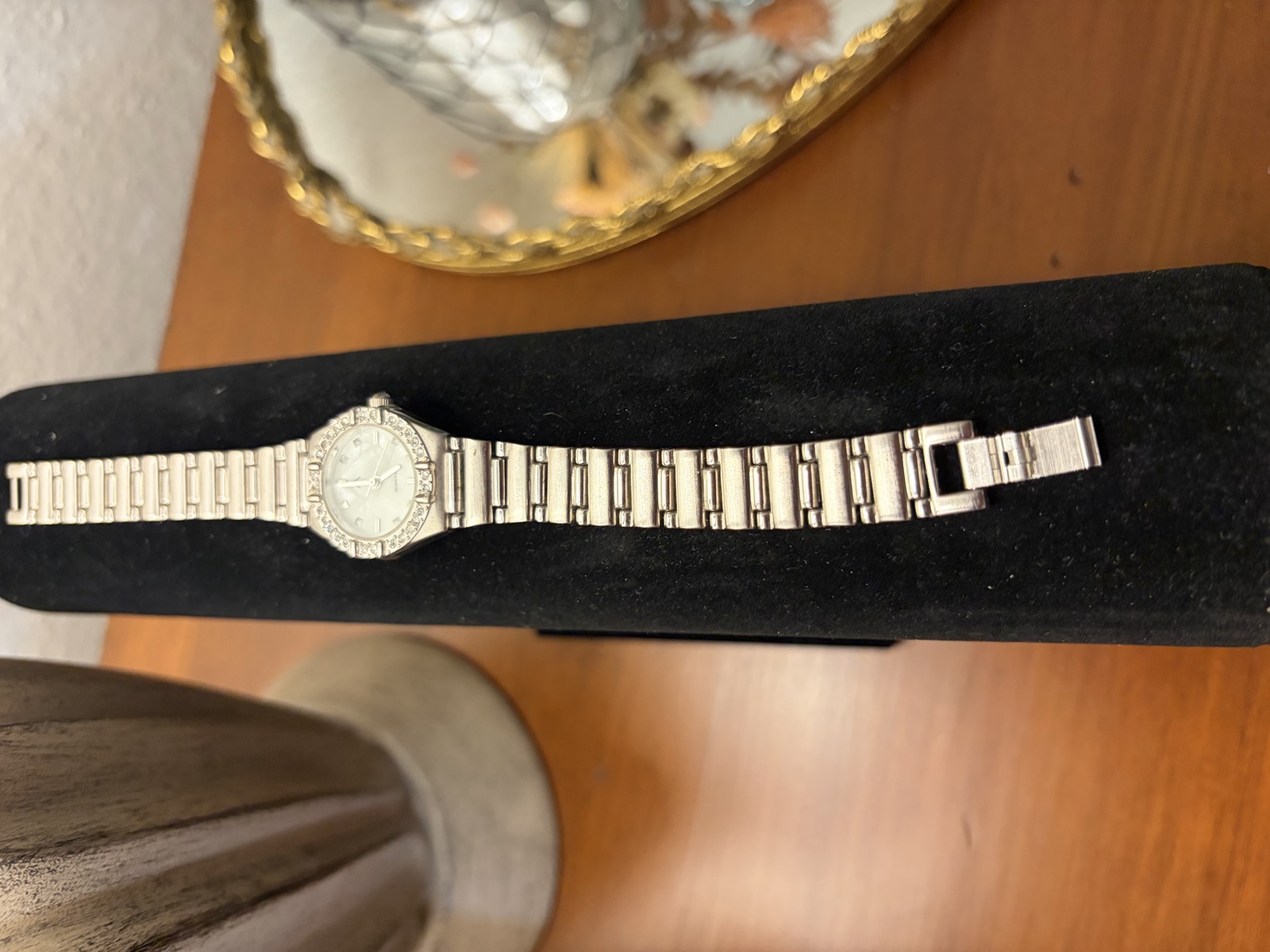 Silver-tone rhinestone bracelet watch