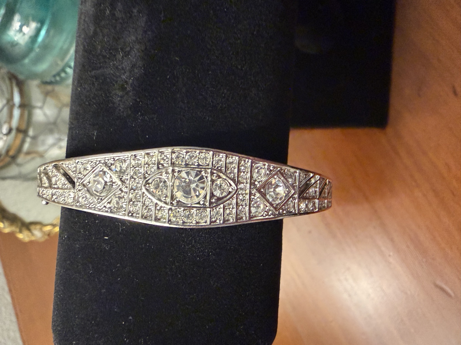 Silver-tone geometric rhinestone cuff