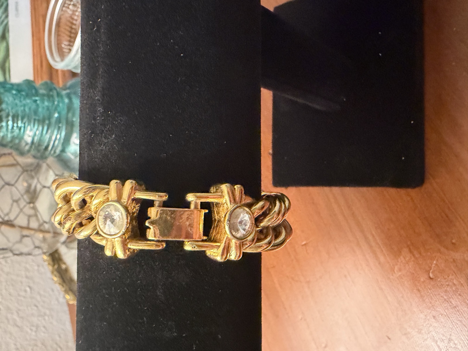 Gold-tone chunky chain bracelet with clear accents