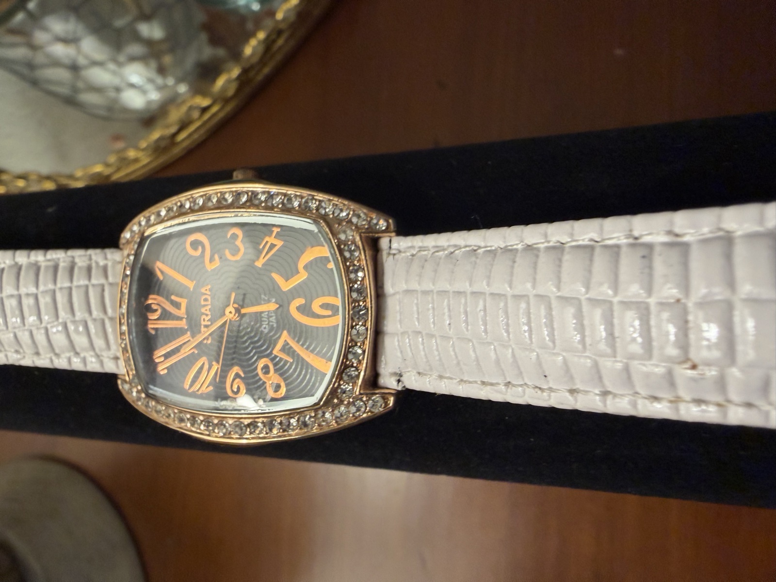 Strada white-strap rhinestone watch
