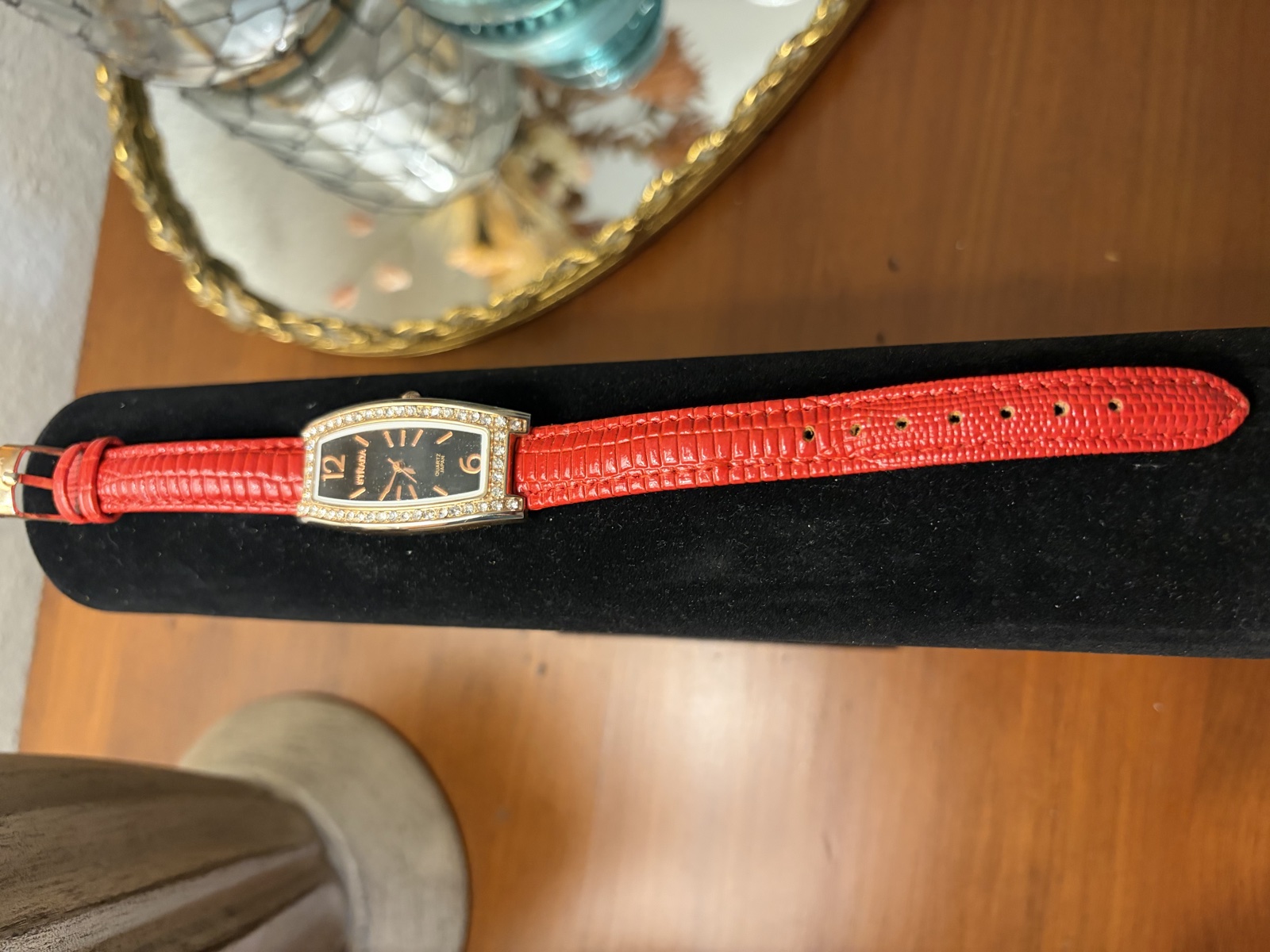 Strada red-strap rhinestone watch