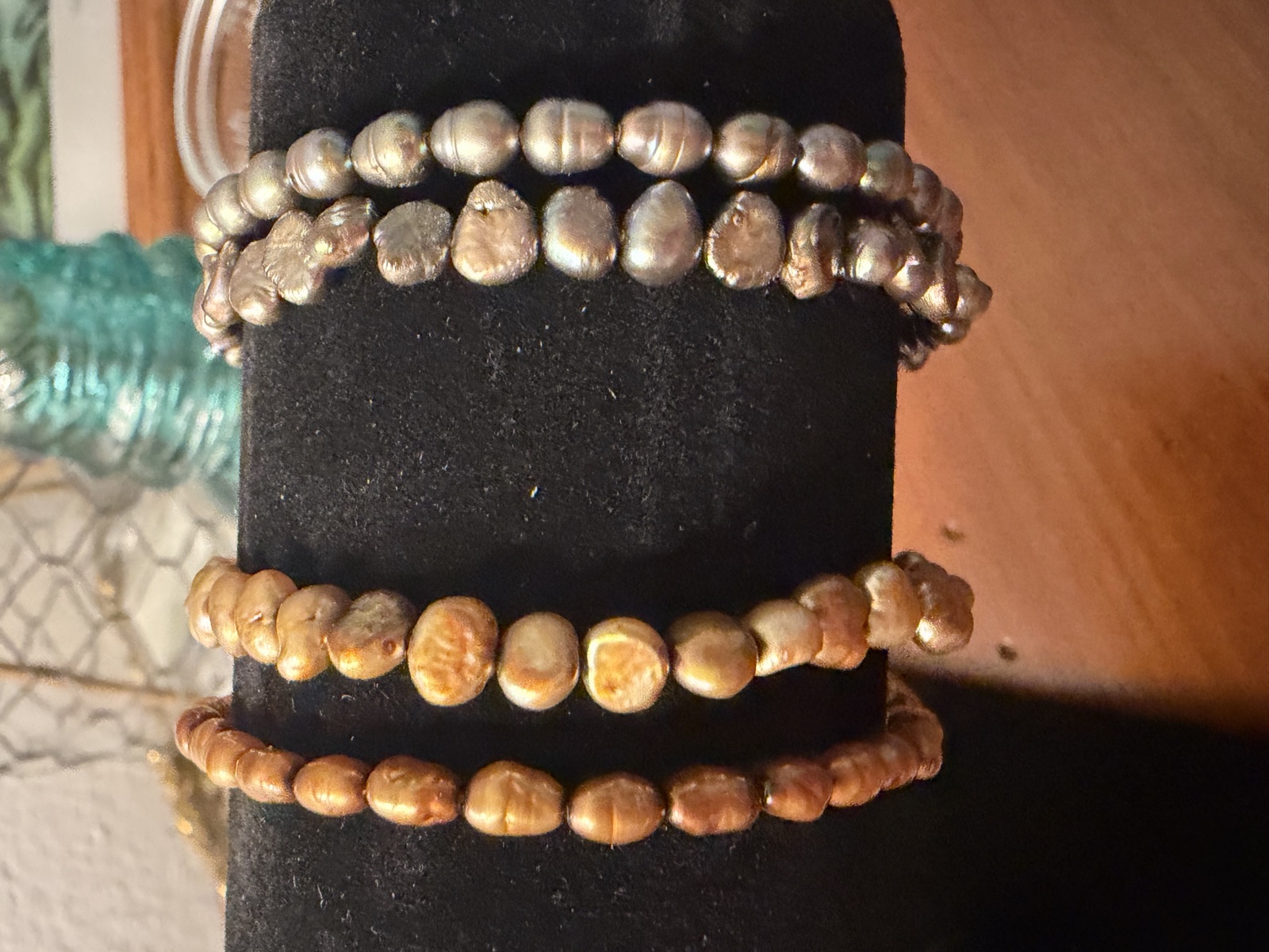 Mixed metallic and tan beaded bracelet group