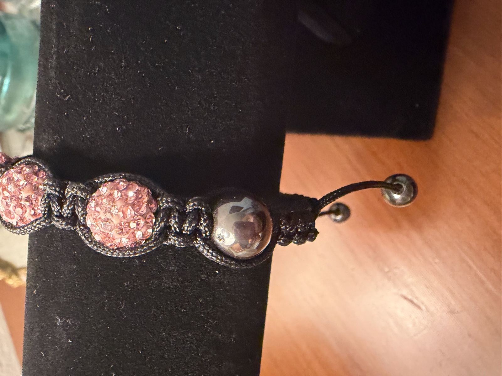 Pink rhinestone cord bracelet