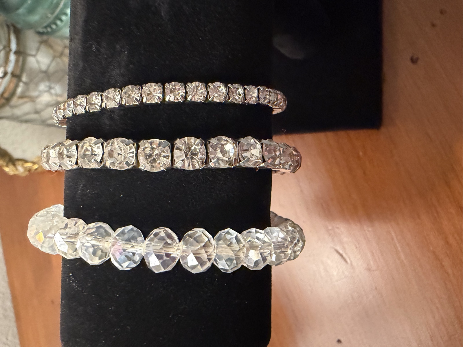 Large clear-stone bracelet in stack