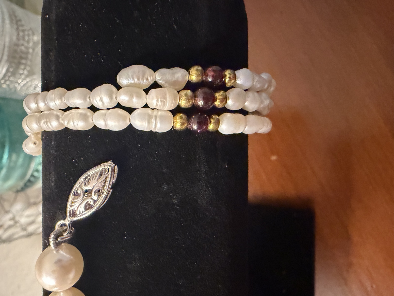 Cream pearl-look multi-strand bracelet with drop